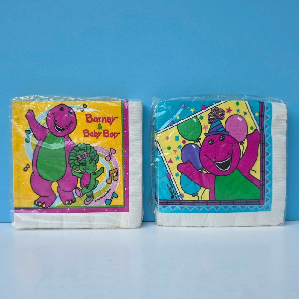 Vintage Barney Birthday Beverage Napkins Baby Bop (2 Packs, 16 ea) 1995